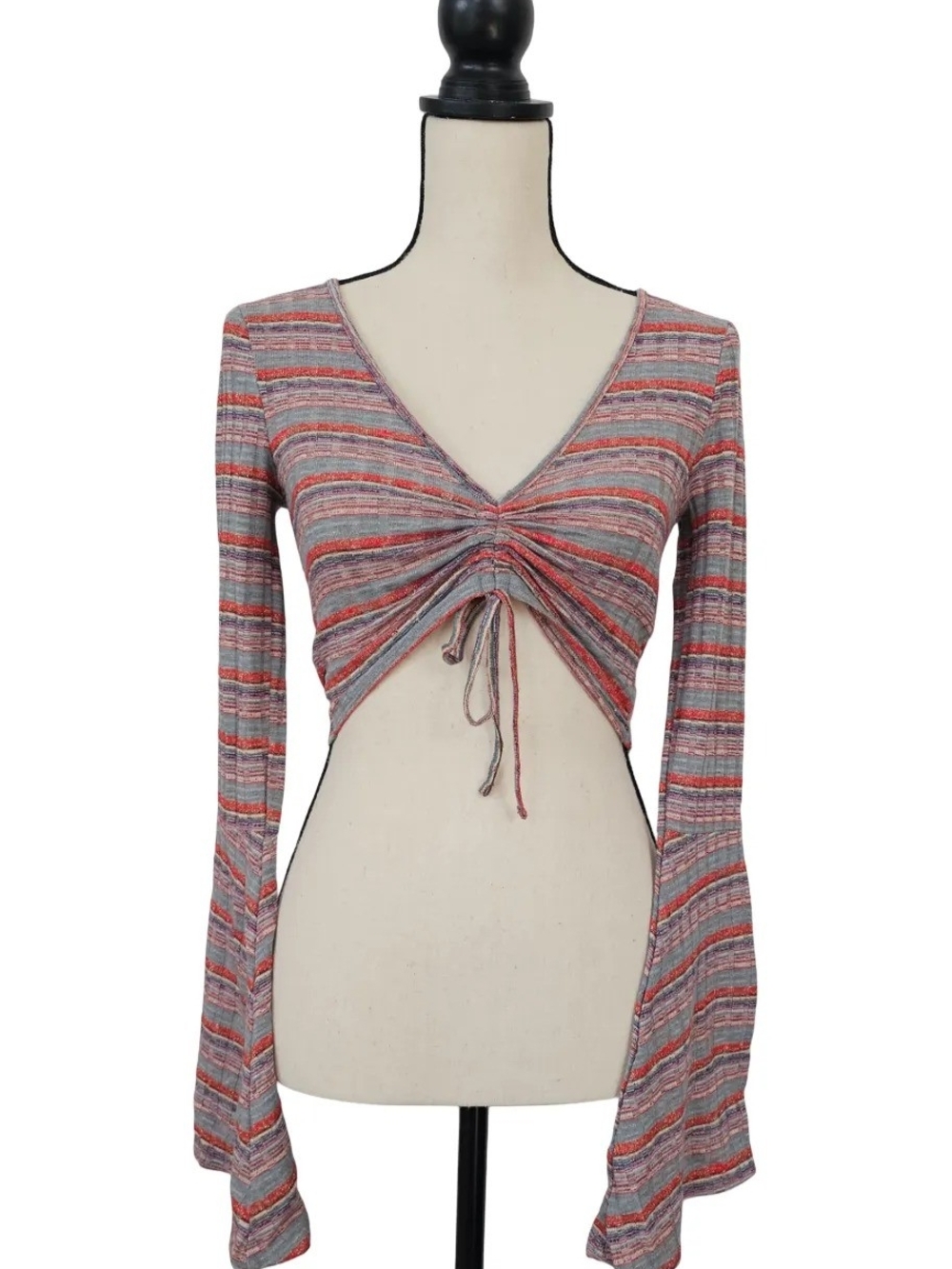 Forever 21 Bell Sleeve Ruched Drawstring Crop Top Size Small Y2K